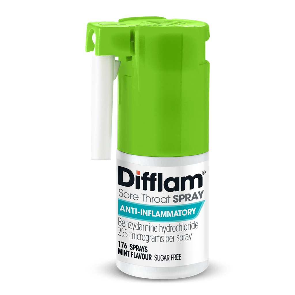 Difflam Throat & Mouth Spray 30ml, fast-acting relief for sore throats and mouth inflammation. Contains benzydamine hydrochloride to reduce pain and swelling. Available at Happy Pharmacy with trusted healthcare support.