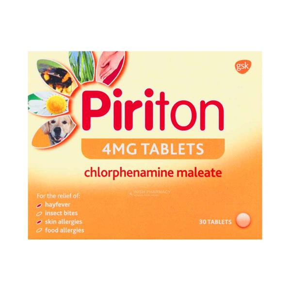 Piriton 4mg Tablets, fast-acting antihistamine for hay fever, allergies, and itchy skin conditions. Contains chlorphenamine maleate to relieve sneezing, watery eyes, and irritation. Available at Happy Pharmacy with trusted healthcare support.