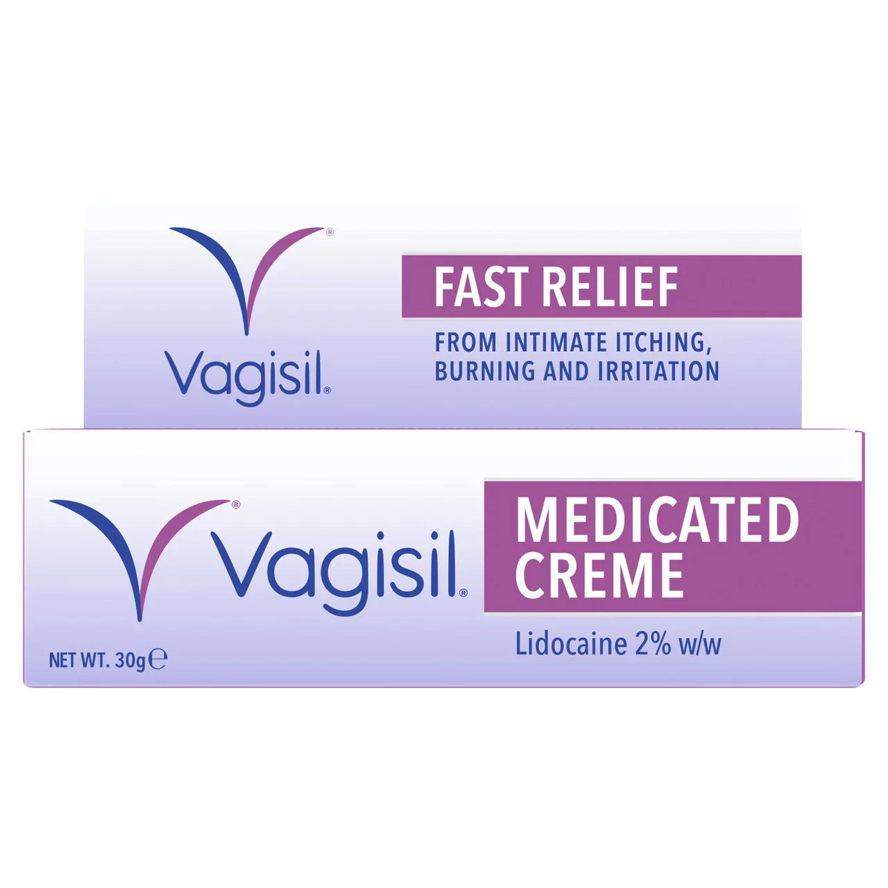 Vagisil Medicated Creme, fast relief for intimate itching, burning, and irritation. Contains 2% lidocaine to soothe discomfort and form a protective barrier. Available at Happy Pharmacy with trusted healthcare support.