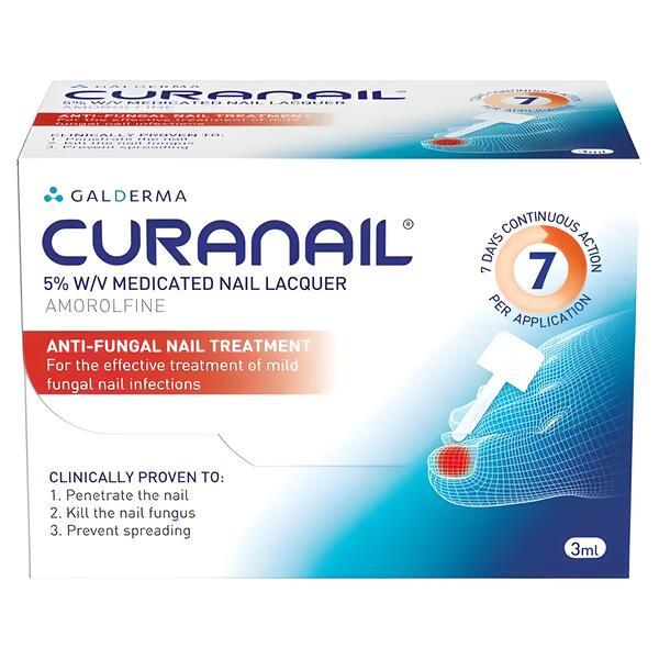 Curanail 5% W/V Medicated Nail Lacquer, clinically proven antifungal treatment with amorolfine. Targets mild fungal nail infections with once-weekly application. Available at Happy Pharmacy with trusted healthcare support