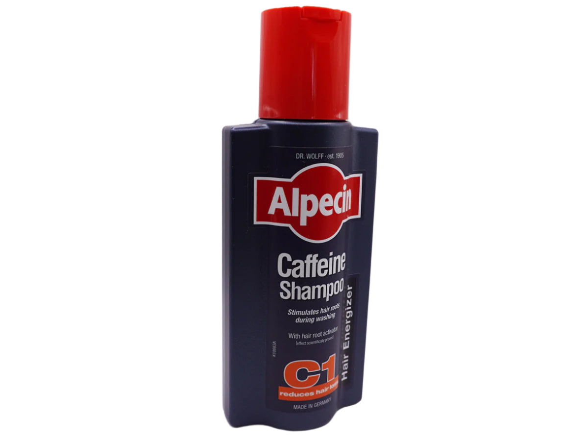 Alpecin Caffeine Shampoo – energising formula designed to strengthen hair and support scalp health, available at Happy Pharmacy for trusted service