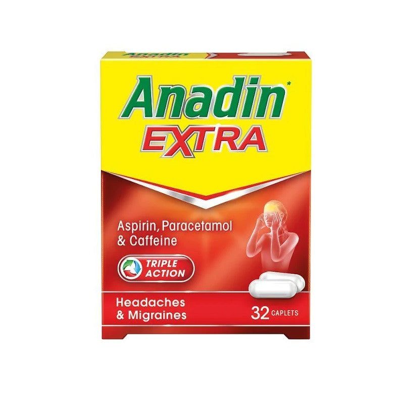 Anadin Extra, fast-acting pain relief with a triple-action formula of aspirin, paracetamol, and caffeine. Targets headaches, migraines, and body aches. Available at Happy Pharmacy with trusted healthcare support.