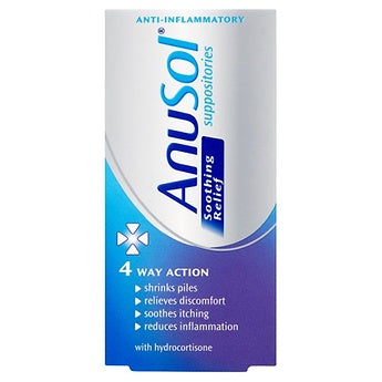 Anusol Soothing Relief Suppositories, targeted relief for internal haemorrhoids. Hydrocortisone formula reduces inflammation, soothes itching, and shrinks piles for lasting comfort. Available at Happy Pharmacy with trusted healthcare support.