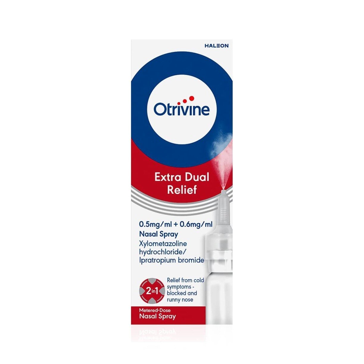 Otrivine Extra Dual Relief Nasal Spray 10ml, fast-acting formula for blocked and runny noses. Available at Happy Pharmacy with trusted healthcare support.