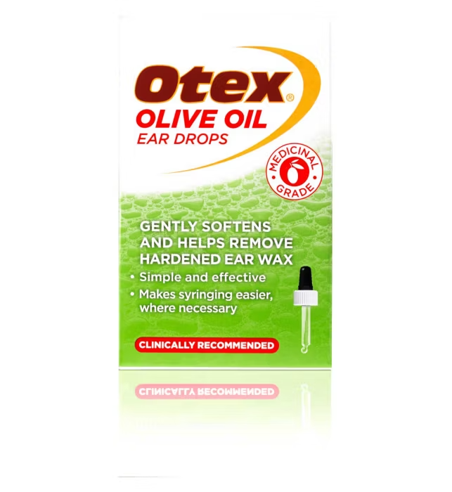 Otex Olive Oil Ear Drops 10ml, a natural ear care solution that gently softens and removes hardened ear wax. Clinically recommended and available at Happy Pharmacy with fast delivery