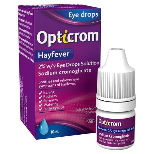 Opticrom Allergy Eye Drops 10ml, fast-acting relief for itchy, red, and watery eyes caused by hay fever and allergies. Available at Happy Pharmacy with trusted healthcare support.