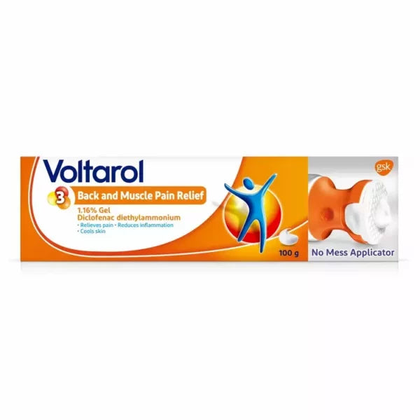 Voltarol Back & Muscle Pain Relief 1.16% Gel 50g, fast-acting diclofenac gel for targeted relief of muscle and joint pain. Available at Happy Pharmacy with trusted healthcare support